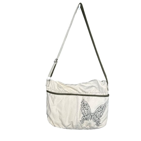 Thirty One Retro Metro Canvas Tote Bag Crossbody Natural Butterfly Boho Indie - Picture 2 of 16